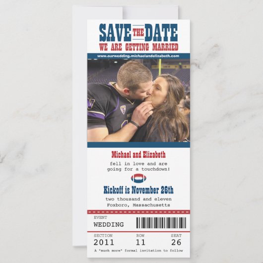 Hochzeit Sichern Sie das Datum Fußball-Ticket Save The Date (Vorderseite)