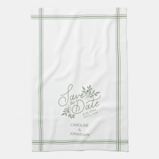 Hochzeit Sichern Sie das Datum Hand Drawn botanisc Geschirrtuch (Vertikal)