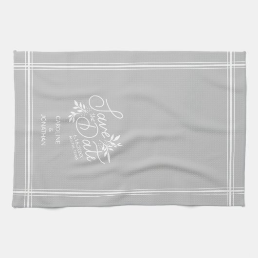 Hochzeit Sichern Sie das Datum Hand Drawn botanisc Geschirrtuch (Horizontal)