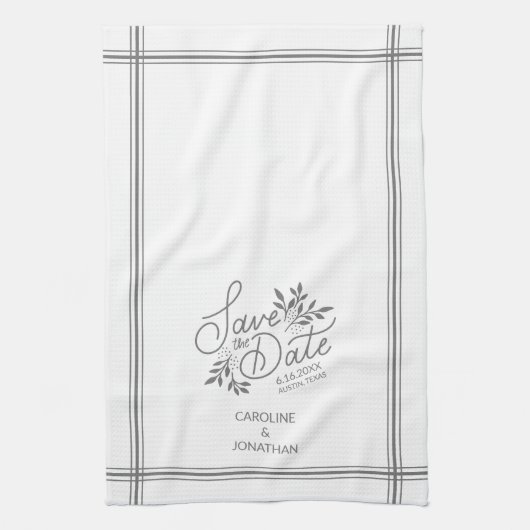 Hochzeit Sichern Sie das Datum Hand Drawn botanisc Geschirrtuch (Vertikal)