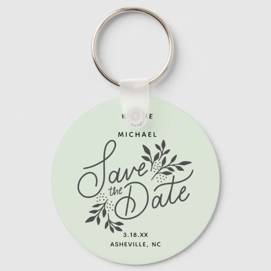 Hochzeit Sichern Sie das Datum Kalligrafie botanis Schlüsselanhänger (Vorderseite)