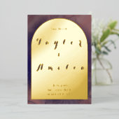 Hochzeit Sichern Sie das Datum Lila Boho Arch Real Folieneinladung (Stehend vorne)