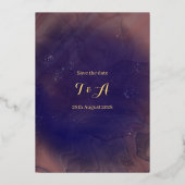 Hochzeit Sichern Sie das Datum Lila Boho Arch Real Folieneinladung (Rückseite)