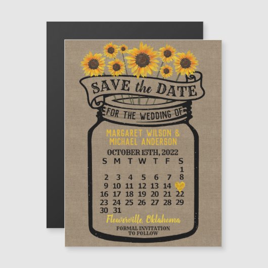 Hochzeit Sichern Sie das Datum Mason Jar Farm Okto Magneteinladung (Vorne/Hinten)