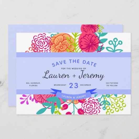 Hochzeit Sichern Sie das Datum Moderne blaue Multi Save The Date (Vorne/Hinten)