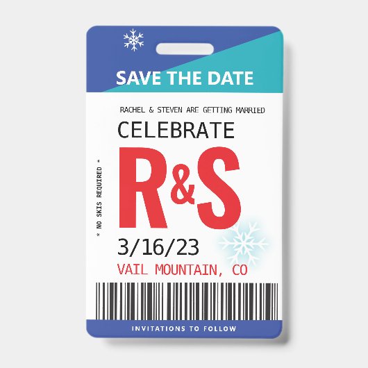 Hochzeit Sichern Sie das Original-Skilift-Ticket Ausweis (Vorderseite)