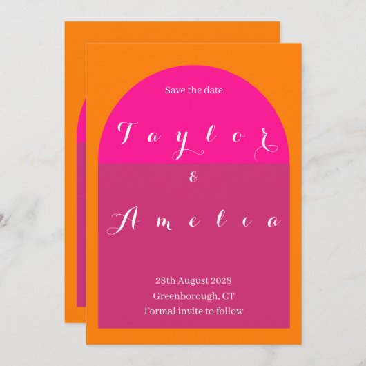 Hochzeit Sichern Sie den Datumsbogen Rosa und Oran Save The Date (Vorne/Hinten)