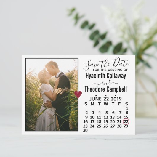 Hochzeit Sichern Sie den Termin Juni 2019 Kalender Save The Date (Stehend Vorderseite)