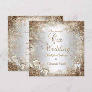 Hochzeit Silber Beige Creme Perle Bogen Schneefloc Einladung