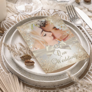 Hochzeit Silber Beige Creme Perle Schneeflocke Fot Einladung