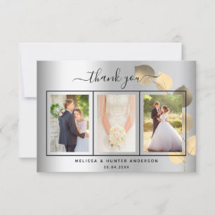 Hochzeit Silber Eukalyptus Gold Foto Schrift Dankeskarte