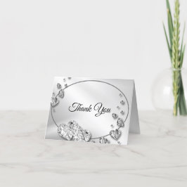 Hochzeit Silber Shiny Gray Hearts Geometric Elegan Dankeskarte