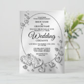 Hochzeit Silber Shiny Hearts Geometric Elegant Einladung (Stehend Vorderseite)