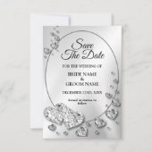 Hochzeit Silber Shiny Hearts Geometric Elegant Save The Date (Vorderseite)