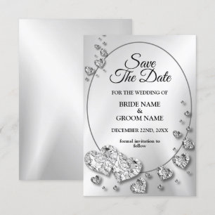 Hochzeit Silber Shiny Hearts Geometric Elegant Save The Date