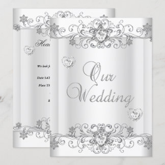 Hochzeit Silber Weiße Diamant Herzen Einladung