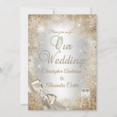 Hochzeit Silberbeige Creme Pearl Bow Snowflake Einladung (Vorderseite)