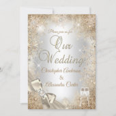 Hochzeit Silberbeige Creme Pearl Bow Snowflake Einladung (Vorderseite)