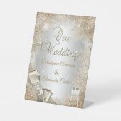 Hochzeit Silberbeige Creme Pearl Bow Snowflake Sockelschild (Vorderseite)