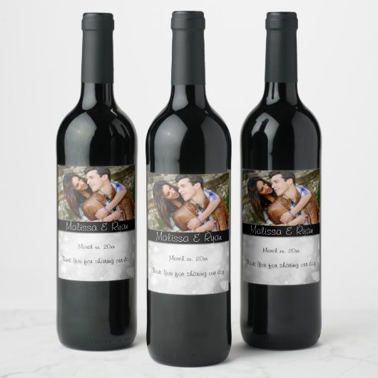 Hochzeit, Silver Bokeh, Custom, Weinetikett (Flaschen)