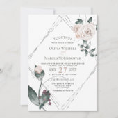 Hochzeit | Silver Frame Pale Watercolor Rose Einladung (Vorderseite)