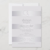 Hochzeit | Silver Violet Shimmer Strip Monogramm Einladung (Vorderseite)