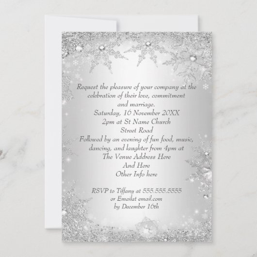 Hochzeit Silver Winter Wonderland Royal Crown Einladung (Rückseite)