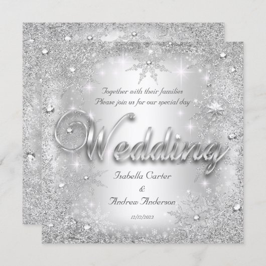 Hochzeit Silver Winter Wonderland Schneeflocken Einladung (Vorne/Hinten)