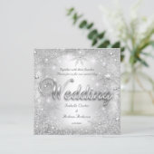 Hochzeit Silver Winter Wonderland Schneeflocken Einladung (Stehend Vorderseite)