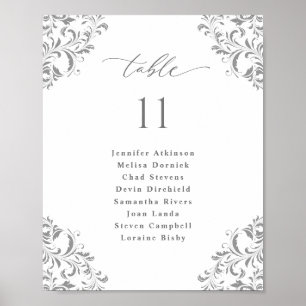 Hochzeit Sitzplan 20x25 Silber Grau Schnörkel Poster
