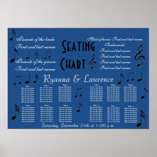 Hochzeit Sitzplan Musiknoten Etwas Blau Poster