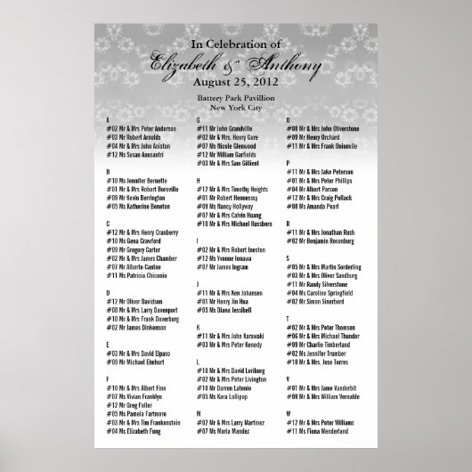 Hochzeit Sitzplan Poster Weiße Blumen (Vorne)