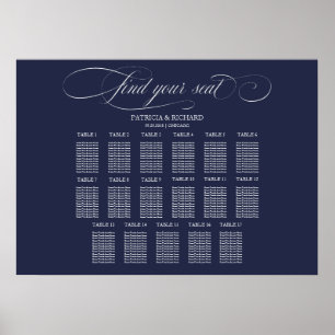 Hochzeit Sitzplan Schild 17 Tische Navy Blau 