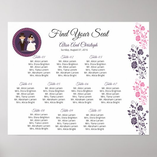 Hochzeit Sitzplan Vorlage Poster (Vorne)