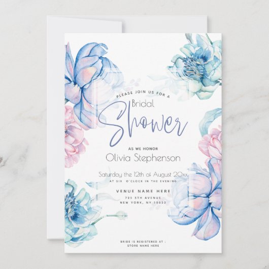 Hochzeit | Sky Blue und Bubblegum Pink Peonies Einladung (Vorderseite)