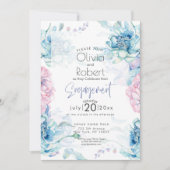 Hochzeit | Sky Blue und Bubblegum Pink Peonies Einladung (Vorderseite)