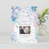 Hochzeit | Sky Blue und Bubblegum Pink Peonies Einladung (Stehend Vorderseite)