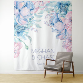 Hochzeit | Sky Blue und Bubblegum Pink Peonies Wandteppich