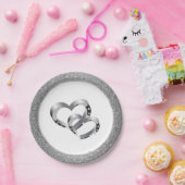 Hochzeit SLVR Glitzer 7" Papier-Teller - Zwei Herz Pappteller (Party)