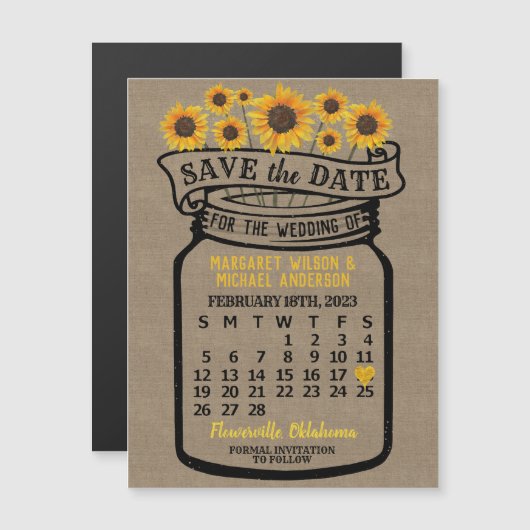 Hochzeit Sonnenblumen Jar Februar 2023 Date Magnet (Vorne/Hinten)