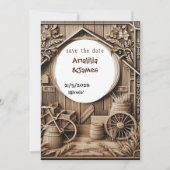 Hochzeit speichern das Datum Holz Schnitzwerk Desi Einladung (Vorderseite)