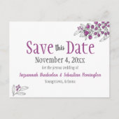 Hochzeit speichern das Datum Minimalistische Lila  Ankündigungspostkarte (Vorderseite)