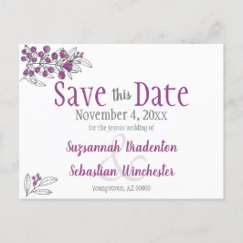 Hochzeit speichern das Datum Minimalistische Lila Ankündigungspostkarte