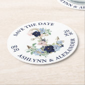 Hochzeit SPEICHERN DAS DATUM Nautische Ankerblume Runder Pappuntersetzer (Angewinkelt)