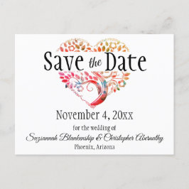 Hochzeit speichern das Datum Orange Burgundy Tree  Ankündigungspostkarte