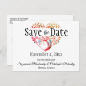 Hochzeit speichern das Datum Orange Burgundy Tree Ankündigungspostkarte (Vorne/Hinten)