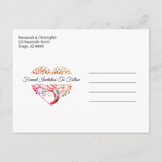 Hochzeit speichern das Datum Orange Burgundy Tree Ankündigungspostkarte (Rückseite)