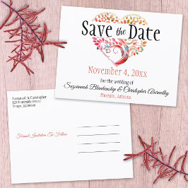 Hochzeit speichern das Datum Orange Burgundy Tree  Ankündigungspostkarte