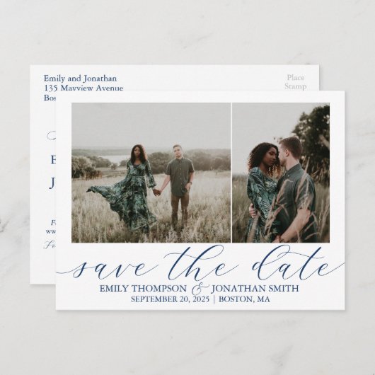 Hochzeit speichern das Datum Postkarten zwei Fotos (Vorne/Hinten)