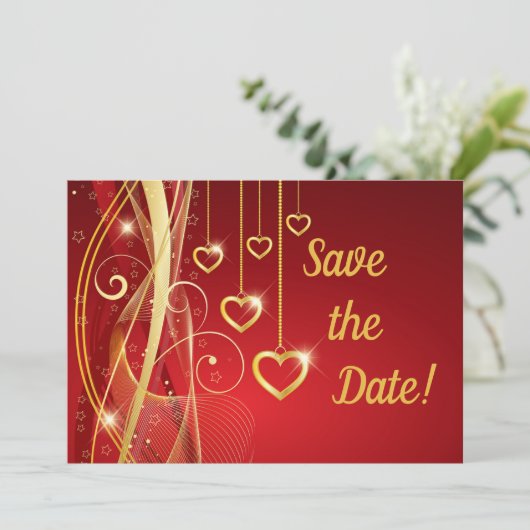 Hochzeit speichern das Datum Romantische rote gold Save The Date (Stehend Vorderseite)
